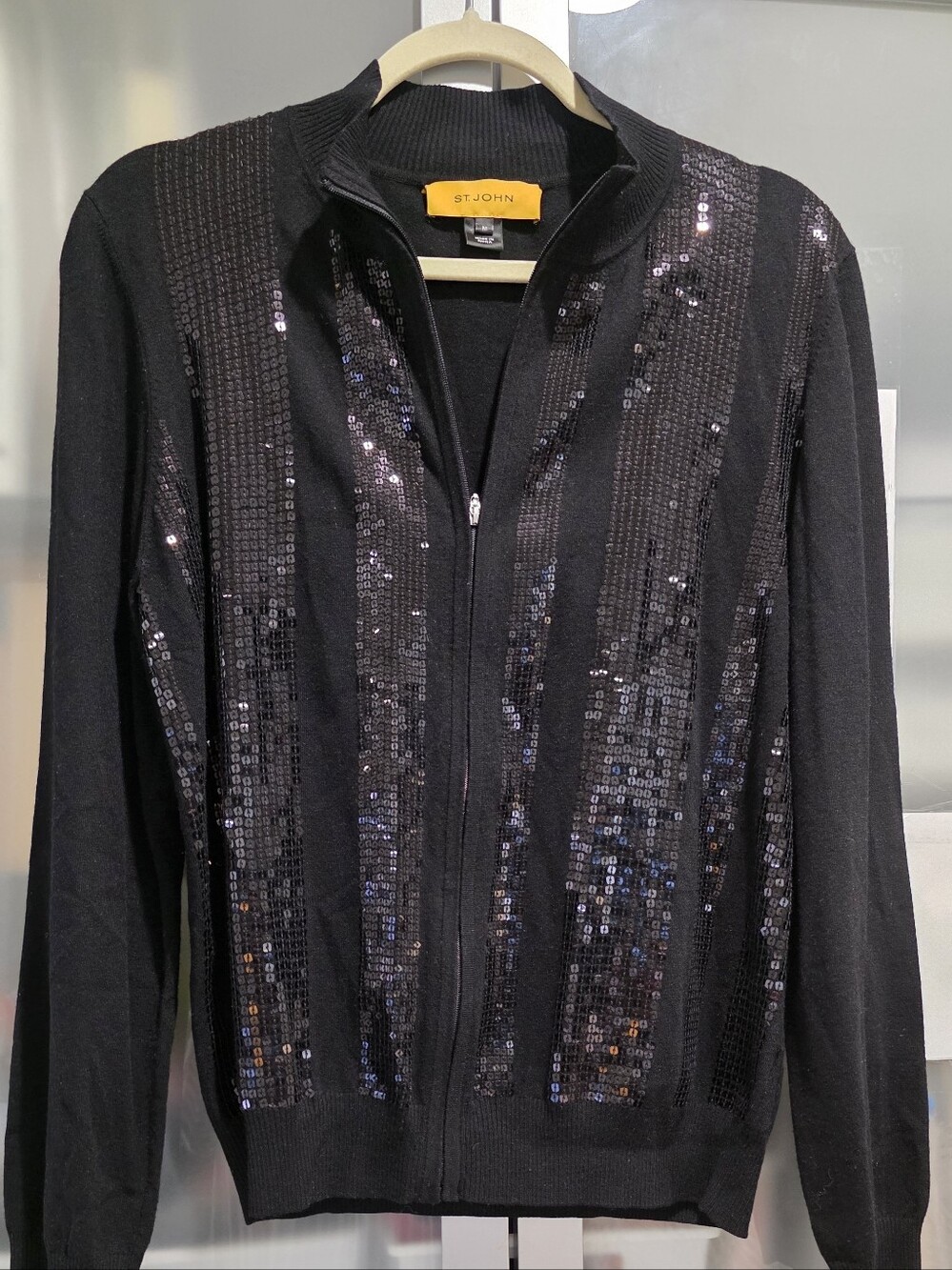 VINTAGE ST. JOHN Black Sequined Zip Knit Jacket